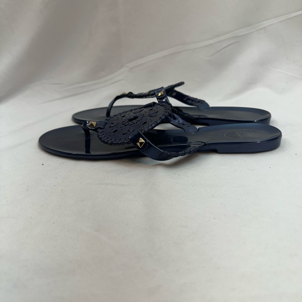 Jack Rogers Collins Jelly Flat Navy Sandals with Gold Accents 10 - Picture 3 of 4